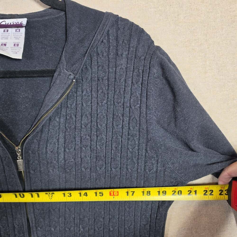 Curves Womens dark Gray Cable Knit Full Zip Hooded cardigan Size M Regular Fit - Picture 4 of 13